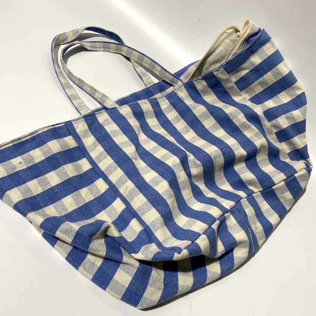 BAG, Beach Tote - Blue White Checked Stripe Ex Large